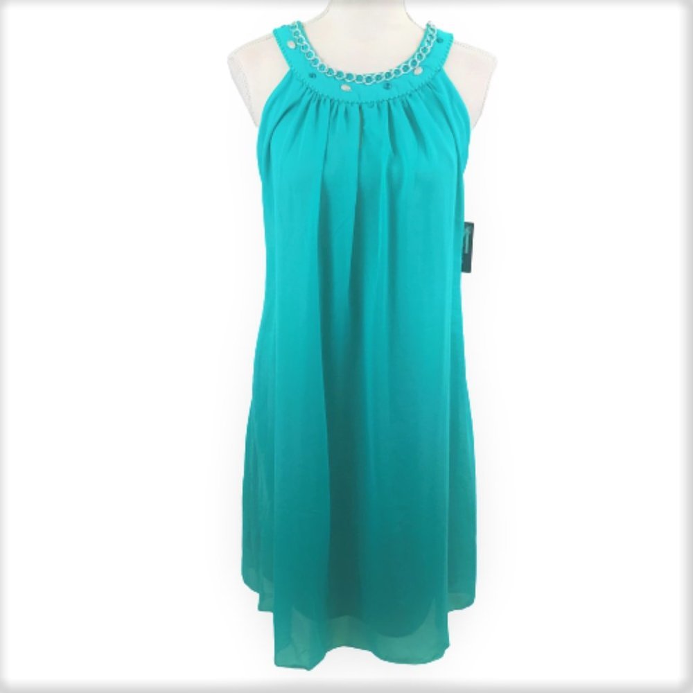 Mlle Gabriel Beaded Sheath Dress Sleeveless Party Dress Teal